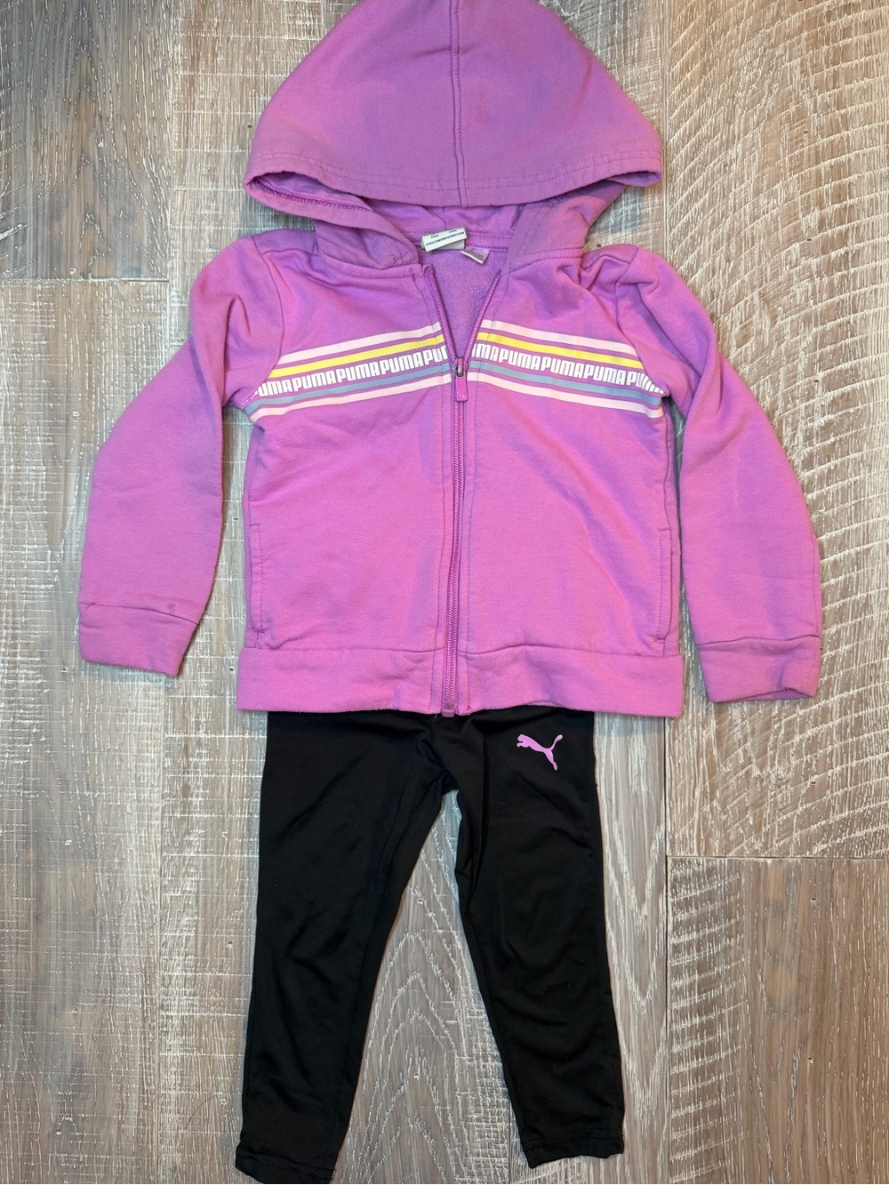 Puma Purple and Yellow Striped Zip Hoodie and Matching Leggings